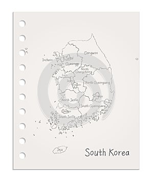 South Korea map on realistic clean sheet of paper torn from block