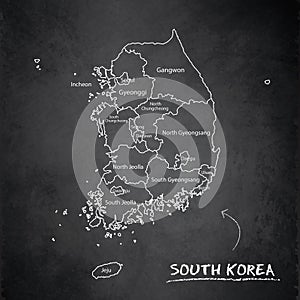 South Korea map separate region names individual card blackboard chalkboard