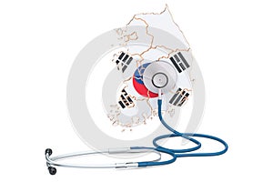 South Korea map with stethoscope, national health care concept,