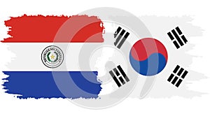 South Korea and Paraguay grunge flags connection vector