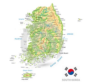 South Korea Physical Map Isolated On White