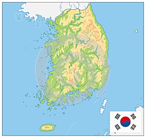 South Korea Physical Map. No text