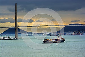 South Korea Pusan Busan new bridge general view whilst late evening