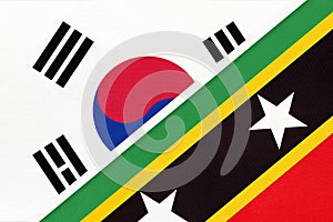 South Korea and Saint Kitts and Nevis, symbol of national flags from textile. Championship between two countries