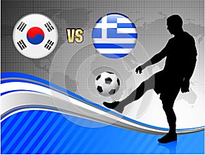 South Korea versus Greece on Blue Abstract World Map Background