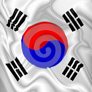 South Korea Flag Waving Digital Silk Satin Fabric photo