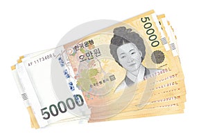 South Korea won currency in 50 000 won value, photo