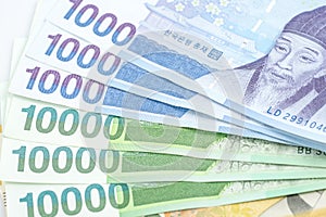 South Korea won money bills in Different value