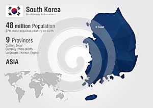 South Korea world map with a pixel diamond texture. photo