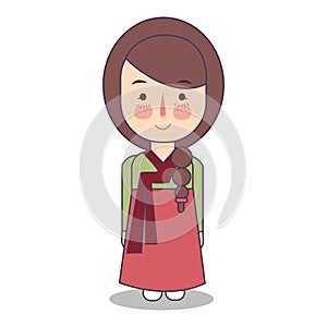 South korean traditional national clothes of Korea. Set of cartoon characters in traditional costume. vector