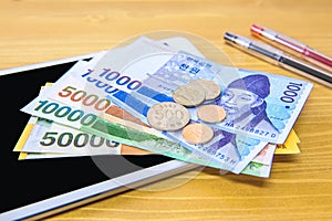 South Korean won currency and finance business.