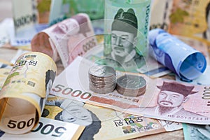 South Korean won currency money exchange. Finance business currency exchange concept