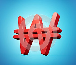 South Korean Won currency or Won symbol 3d icon 3d illustration