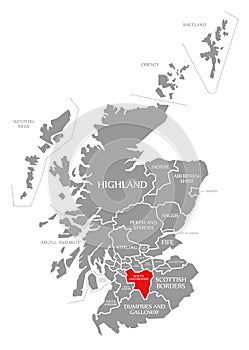 South Lanarkshire red highlighted in map of Scotland UK