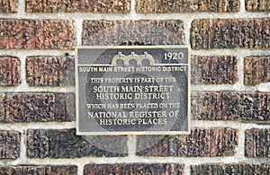 South Main Street Historic District Plaque Memphis, TN