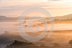 South moravian landscape with low clouds during a sunrise.