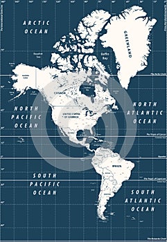 South and North America high detailed vector political map