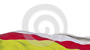 South Ossetia fabric flag waving on the wind loop. South Ossetia embroidery stiched cloth banner swaying on the breeze. Half-