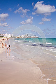 South Point Park in Miami Beach skyline buildings ocean view people at a distance social distancing on a sunny day walking