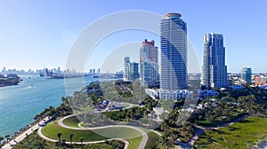 South Pointe Park in Miami Beach, aerial view