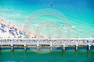 South Pointe Park and Pier at South Beach, Miami Beach. Aerial view. Paradise and tropical coast of Florida, USA