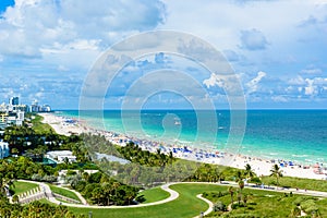 South Pointe Park and Pier at South Beach, Miami Beach. Aerial view. Paradise and tropical coast of Florida, USA