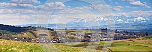 South Poland Panorama with snowy Tatra mountains in spring