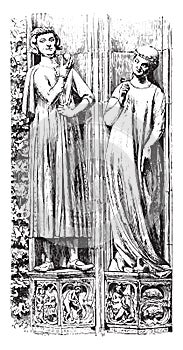 The south portal statues Strasbourg Cathedral, Late thirteenth century, vintage engraving