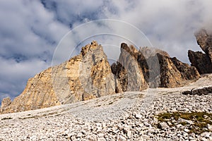 South Rock Face of Drei Zinnen or Tre Cime di Lavaredo - Sesto Dolomites Italy