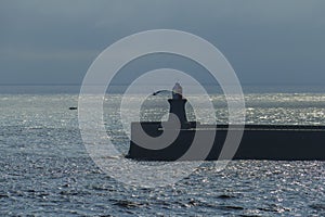 South Shields lighthouse in Great Britain, port entrance to Newcastle