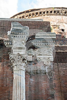 South Side of Roman Pantheon with Remnants of Original Granite Corinthian Columns