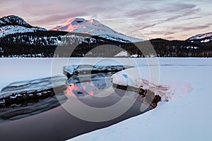 South Sister Reflected in Soda Creek at Sunrise, Deschutes National Forest, Oregon