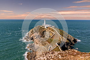 South Stack Lighthouse in Anglesey Island, Walles captured at sunset