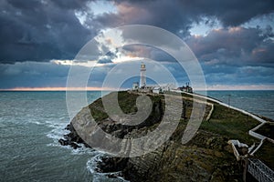 South Stack Lighthouse, Anglesey, Wales at sunset