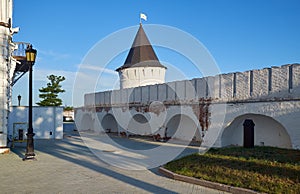 The south stone wall and South round tower of Tobolsk Kremlin. Tobolsk. Russia