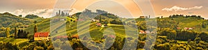 South styria vineyards landscape, near Gamlitz, Austria, Eckberg, Europe. Grape hills view from wine road in autumn