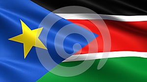 South Sudan flag, with waving fabric texture photo