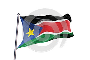 South Sudan flag waving on white background, close up, isolated â€“ 3D Illustration