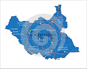 South Sudan highly detailed political map photo