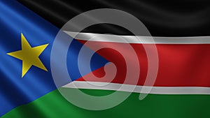 South Sudanese the flag flutters in the wind close-up, the national flag of South Sudan is not fluttering in 3d, in 4k