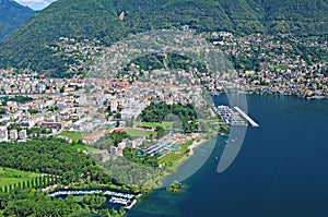 South Switzerland: Airshot from the Lido in Locarno, where the film festival takes place