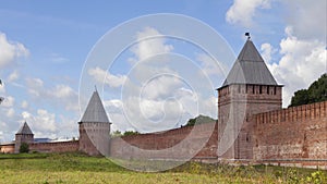 South wall and towers of Smolensk kremlin - time-lapse video