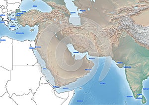 South West Asia continent Illustration seas and oceans