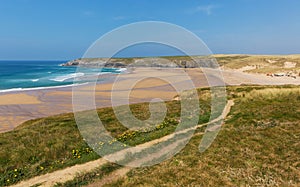 South West coast path Holywell Bay North Cornwall coast England UK near Newquay and Crantock