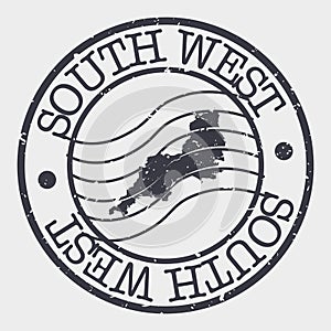 South West England, UK Stamp Postal. A Map Silhouette Seal. Passport Round Design. Emblema Vector Icon Design Retro Travel. photo