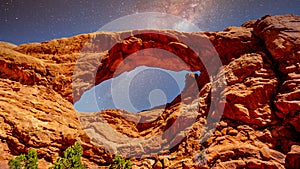 The South Window Arch under a Starry Night in the Windows Section in Arches National Park