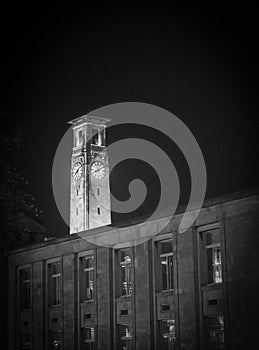 Southampton Civic Centre Clock Tower night black white