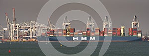 Container ship loading and unloading. Port of Southampton, UK