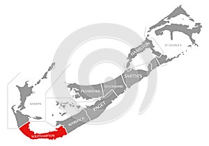 Southampton red highlighted in map of Bermuda