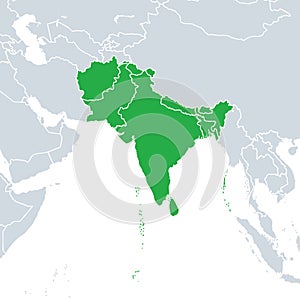 South Asia political map, the southern subregion of Asia photo